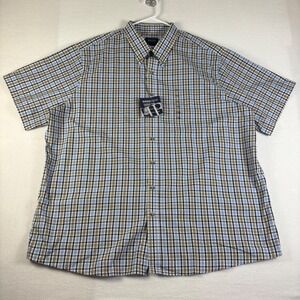 Harbor Bay Mens 2XL Easy Care Plaid Short Sleeve Button Down Shirt Blue Tan NEW